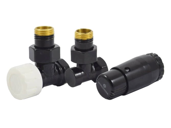 Комплект подключения SCHLOSSER STANDARD MINI 1/2 угловой, Ral 9005, с термоголовкой MINI М30х1,5