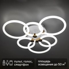 Люстра потолочная светодиодная Ritter Ottimo 51613 6 с Алисой и пультом 144Вт 65м² 2700K-6400K цвет белый/золотой