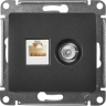 Розетка двойная компьютерная встраиваемая Systeme Electric Glossa RJ45 UTP cat 5e цвет антрацит GSL000789