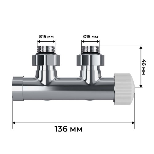 Узел нижнего подключения термостатический угловой Royal Thermo Design Pro 15мм М30х1,5 (Хром)