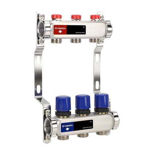 Группа коллекторная для отопления VARMEGA VM15503 ВР 1, на 3 контура 3/4 EK, нерж. сталь